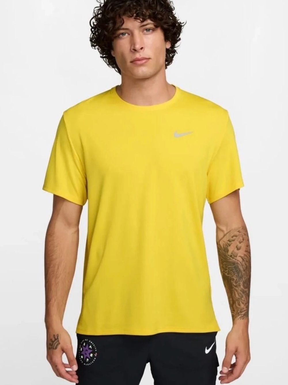 Nike Miler Dri-FIT UPF 40+ Men Yellow Running Shirt Athletic Gym CrossFit XL